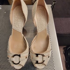 Dior Shoe White Snakeskin Peep Toe C D Initial